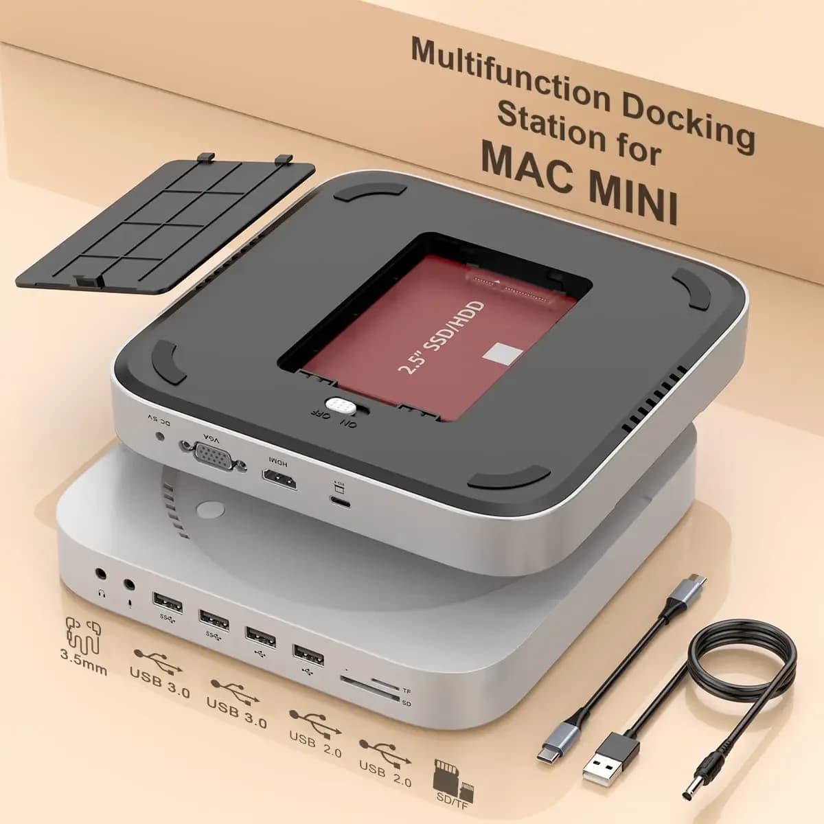 Docking Station USB-C a 12 Porte con Enclosure SSD/HDD 3.0 e Hub USB per Mac Mini con Chip M1