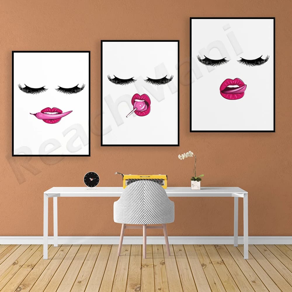 Illustrazione di moda, opera d'arte di bellezza, stampa con mascara per labbra, poster glamour, arte murale di lusso, decorazione per salone di bellezza, gif per truccatore