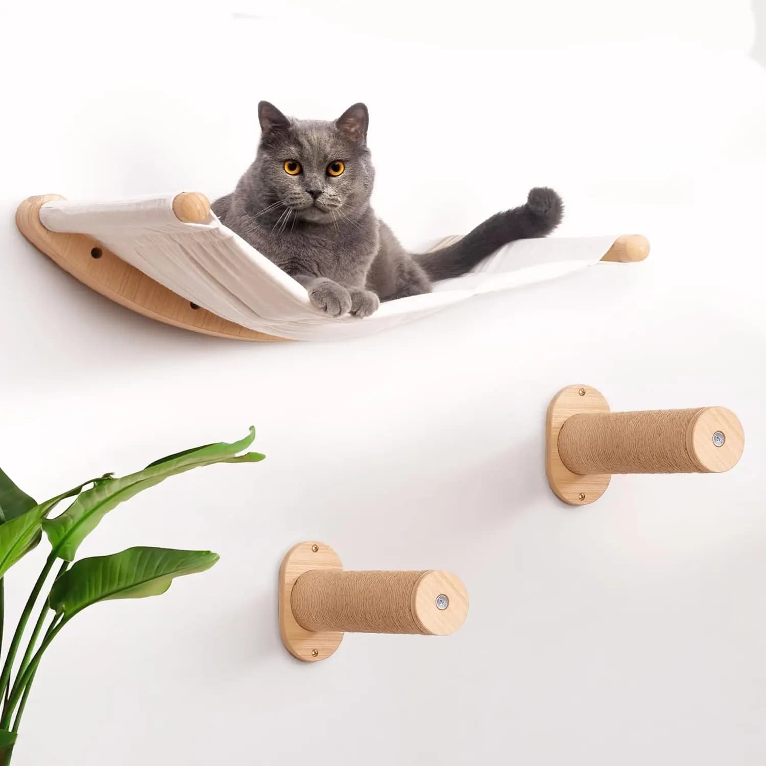 Amaca per gatti montata a parete con due gradini: letto e mobili moderni per gatti per interni e grandi