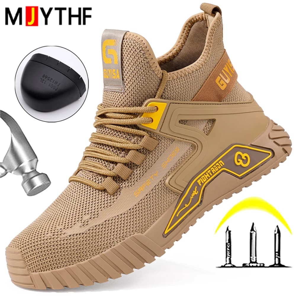 Men's High Top Safety Shoes Breathable Protection Shoes Anti-Smash Anti-Puncture Security Work Shoes Security Boots Non-slip