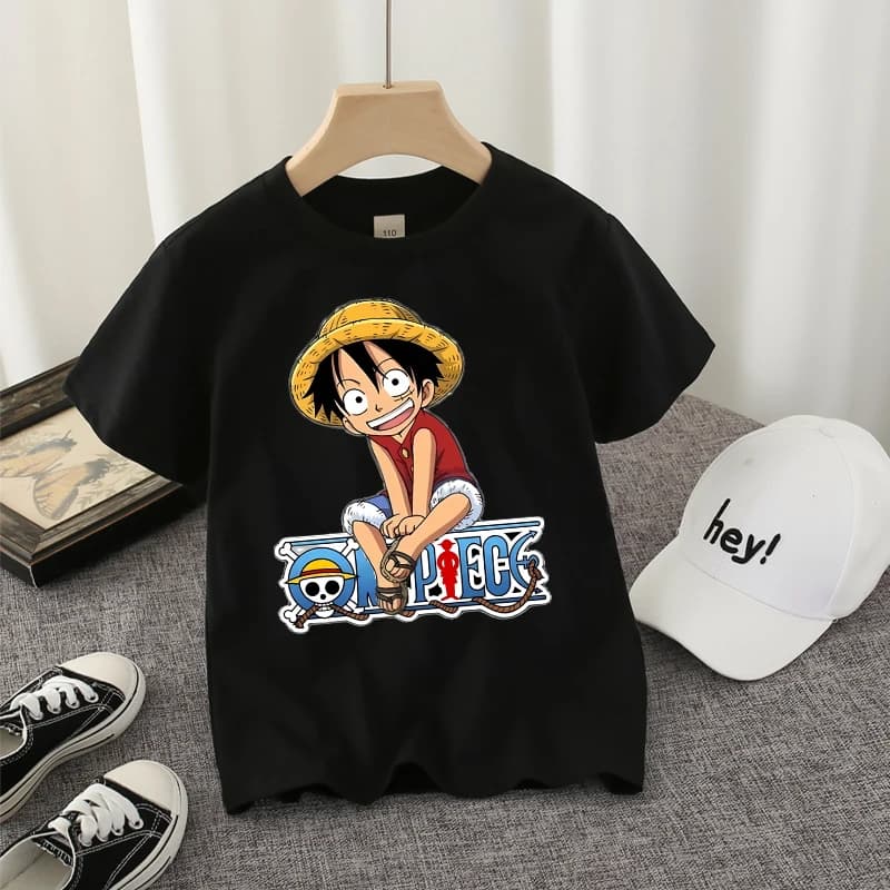T-shirt in cotone per bambini One Piece Monkey D Luffy, maglietta casual coordinata per adulti, ragazzi e ragazze, top estivi con stampa del logo anime per i fan