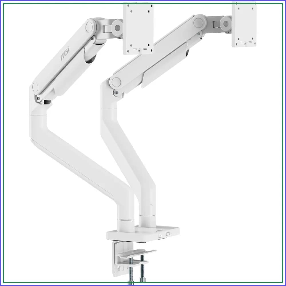 Heavy Duty Dual Monitor Stand Arms, 17-45" Screens, 44 lbs Each, VESA, Clamp & Grommet, Quick Release, White
