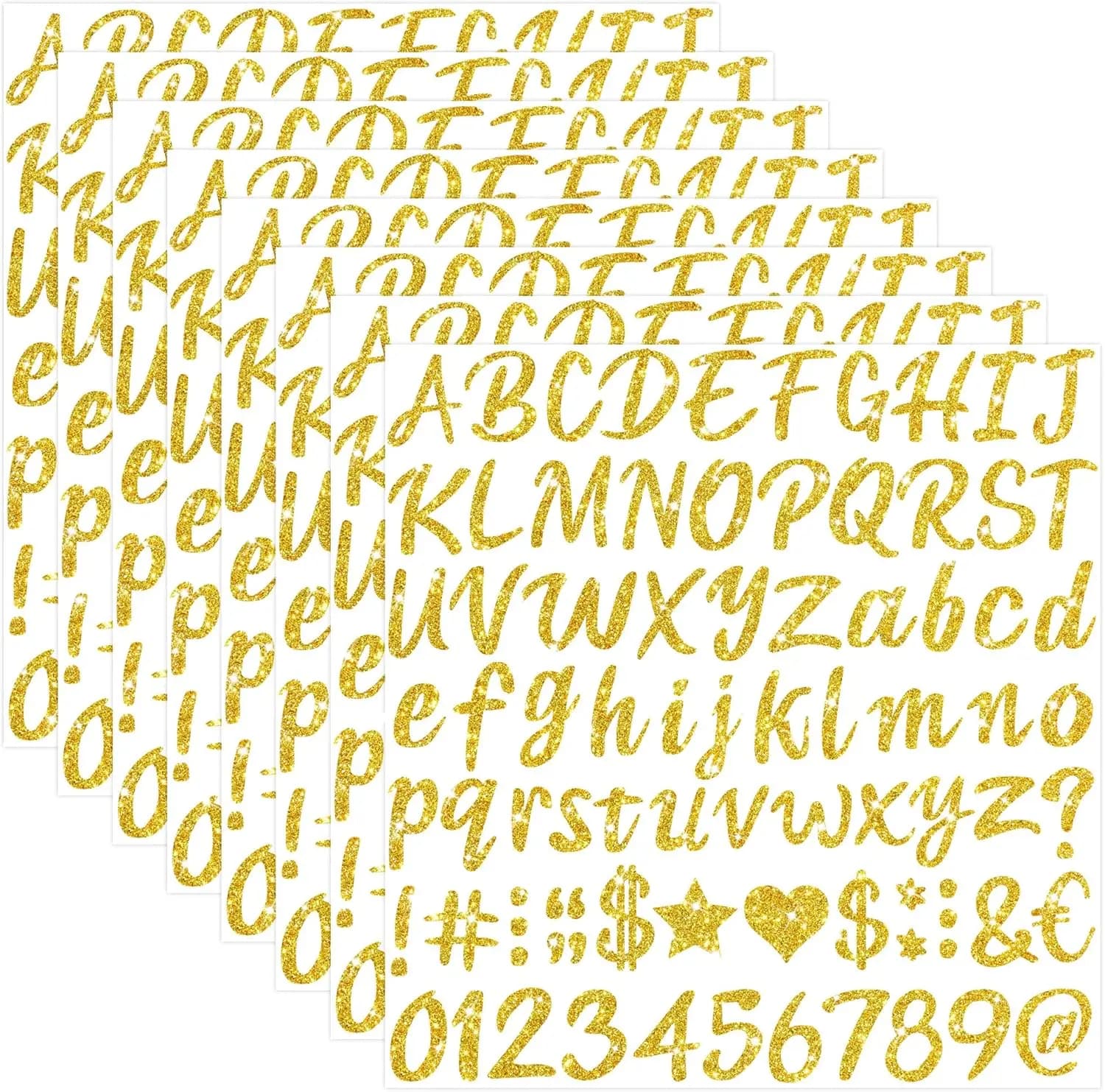 8Sheets Gold Glitter Alphabet Number Sticker for Graduation Cap Decoration,Scrapbook Water Bottles Cup DIY Crafts