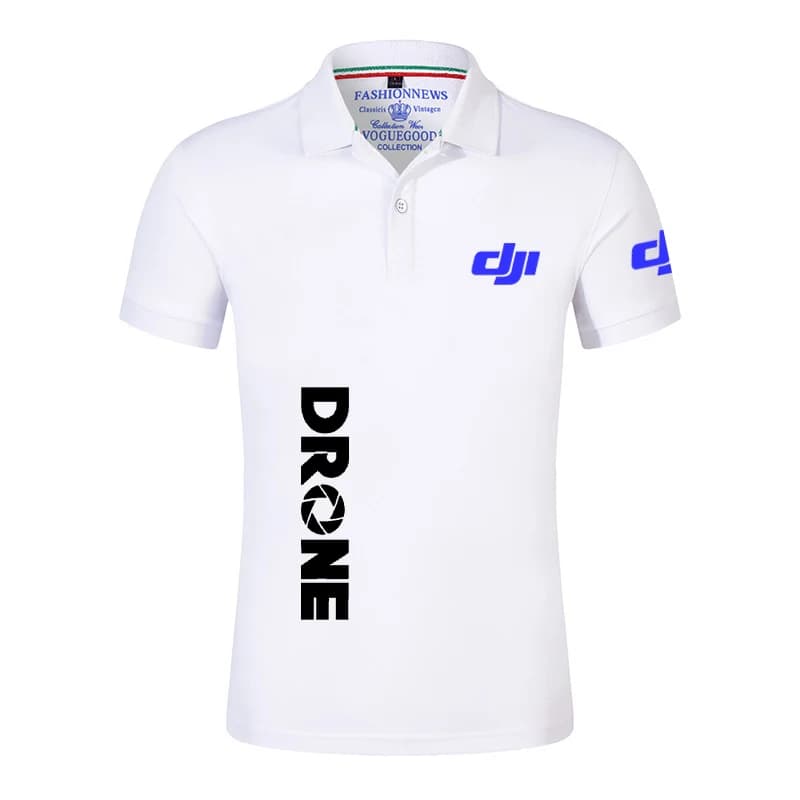 2025 Summer Man's Dji Drone Pilot Logo Print Classic Hot Sales Collar With Lapel Short Sleeved Breathable Polo Solid Color