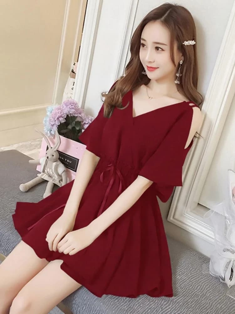 Summer New plus Size Women's Dress Shoulder Bared V-Neck Conceal Meat Strap Halter Neck Slim Waist Black A-Line Dress Ladies