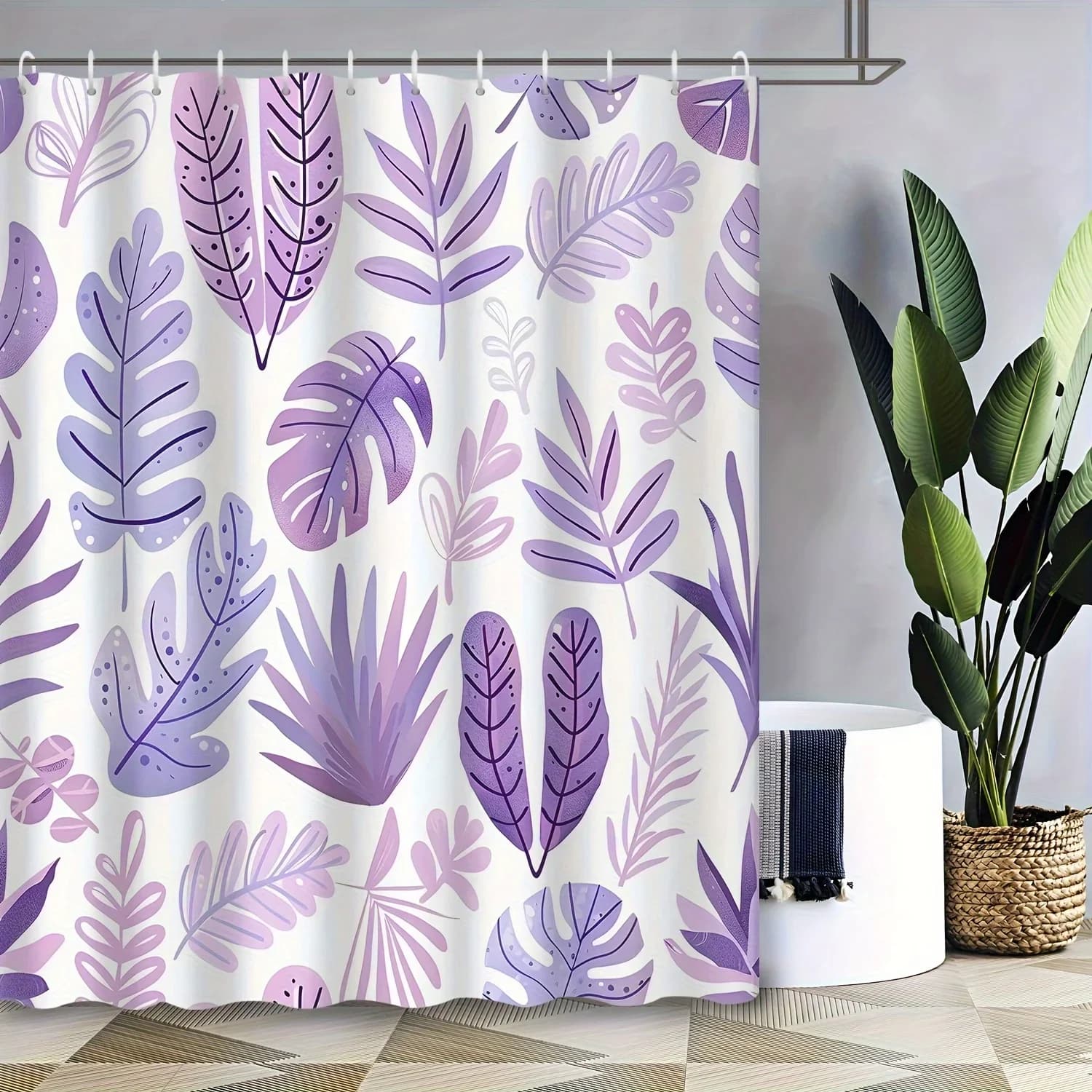 Tenda da doccia con foglie rosa viola - Decorazione da parete morbida ed elegante per soggiorno e camera da letto - Tranquil ed elegante
