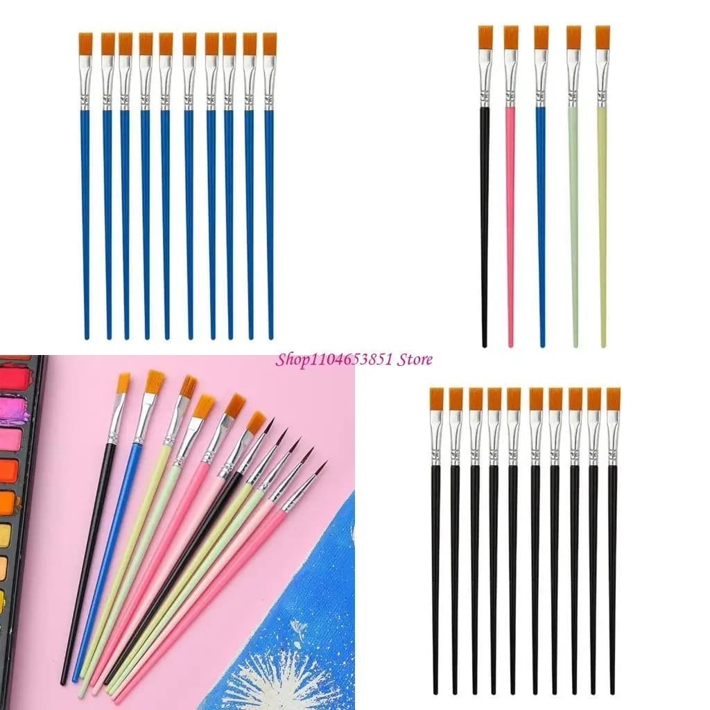 Paint Brush, 10Pcs Round Pointed Tip Nylon Hair Brushes for Acrylic, Watercolor