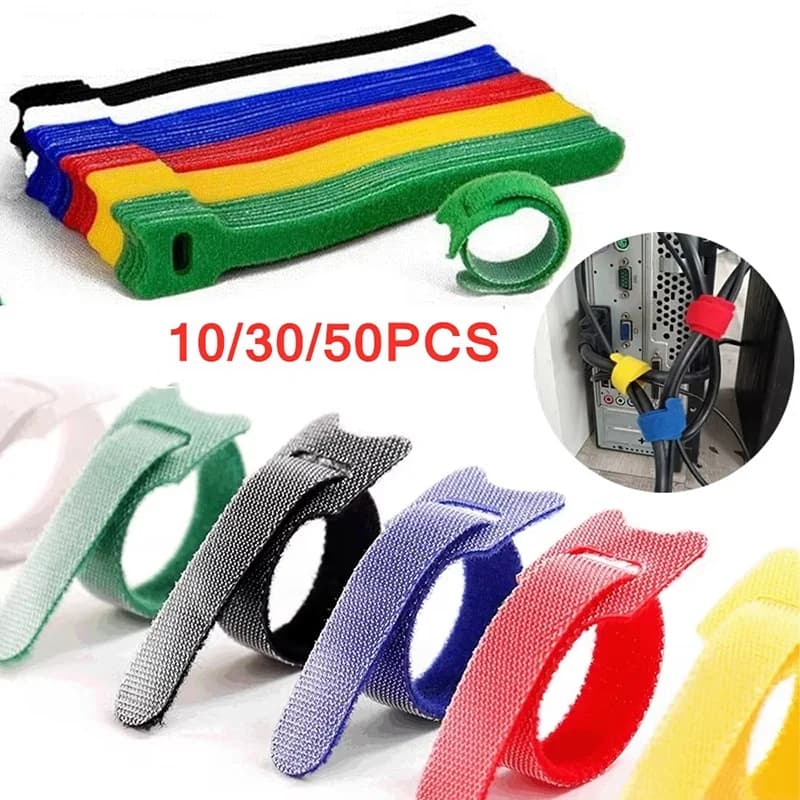 50PCS Releasable Cable Organizer Ties Nylon Strap Wire Management Adjustable USB Cable Mouse Earphones Charging Cable Protector