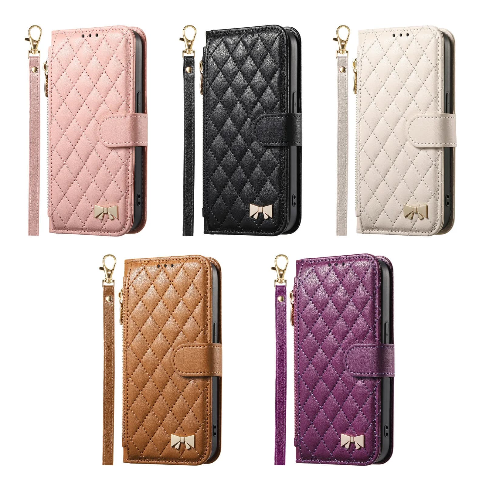 Leather Wallet Flip Case for XiaoMi Poco C75 C71 C65 C61 C55 Phone Cover with Wristlet Strap Zipper Pocket