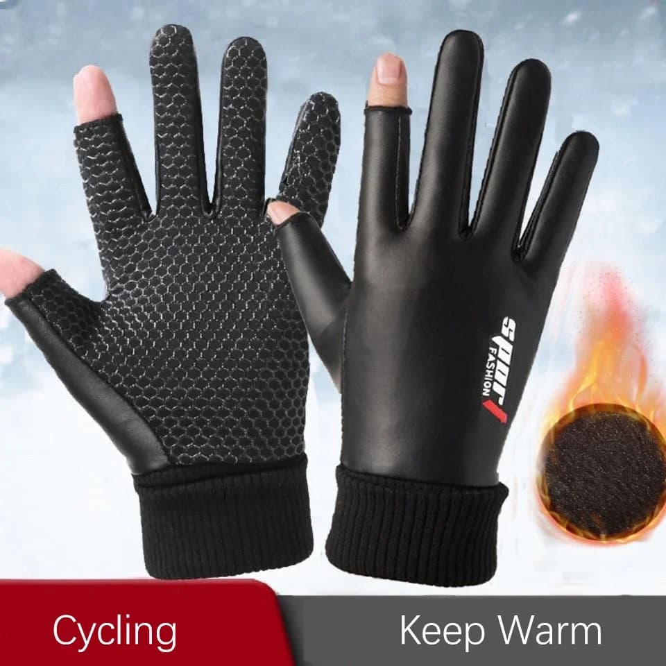 Guanti da uomo Autunno Ciclismo Inverno Velluto a due dita Caldo antiscivolo Maschile Impermeabile Sport Touchscreen Guanti da pesca per escursionismo