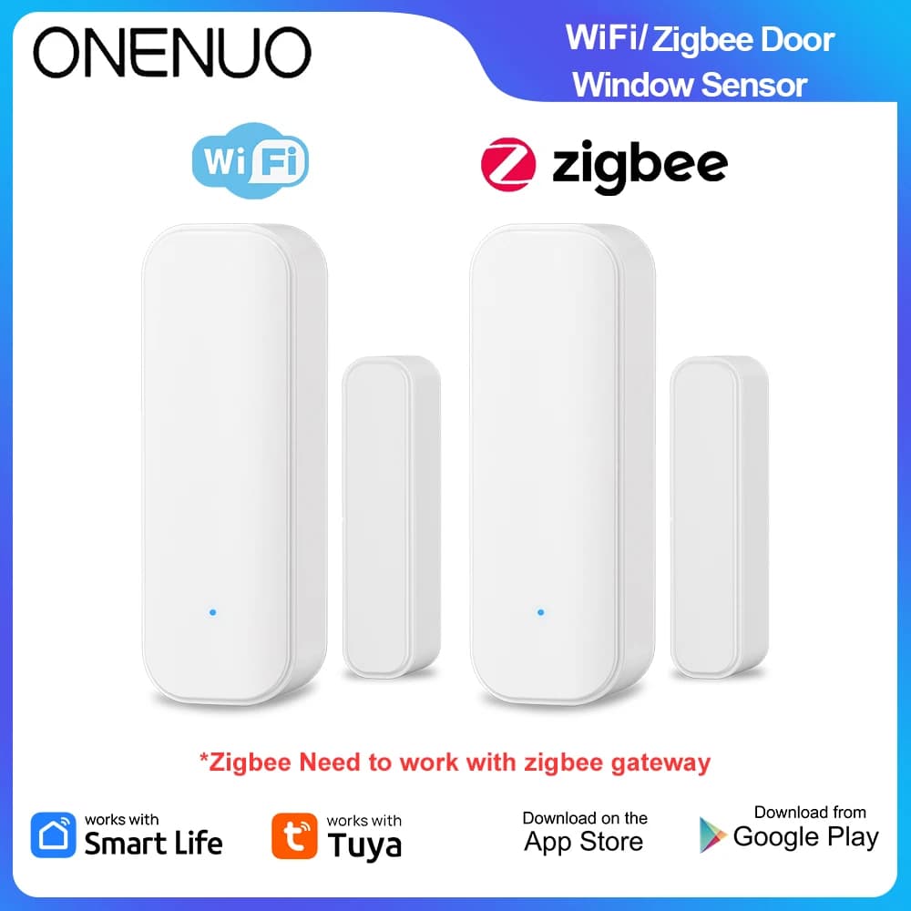 Sensore per Porte e Finestre Tuya Zigbee/WiFi, Sistema di Allarme per Casa Intelligente, Controllo Vocale Tramite Alexa e Google Home