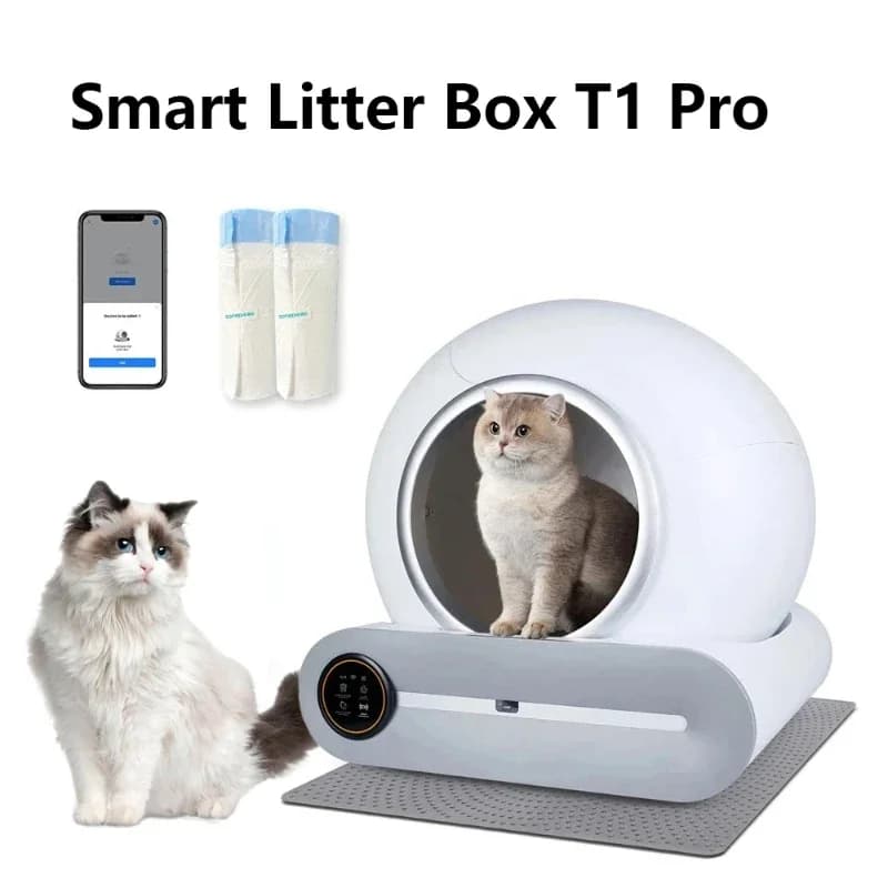 Lettiera Automatica Intelligente per Gatti da 65L, Autopulente, Completamente Chiusa, Elettrica, Deodorante, con Sacchetto per Rifiuti e Sacchetto per la Spazzatura