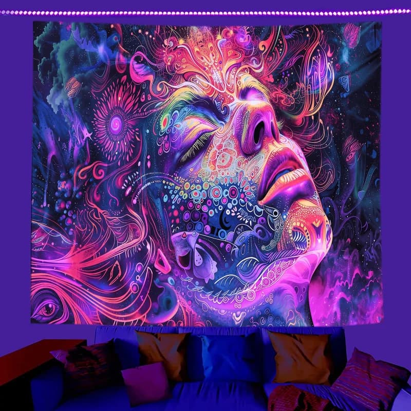 VIKAMA Cyberwind Fluorescent Tapestry UV Illusionary Neon Women's Wall Hanging Esports Room Bar Home Decoration