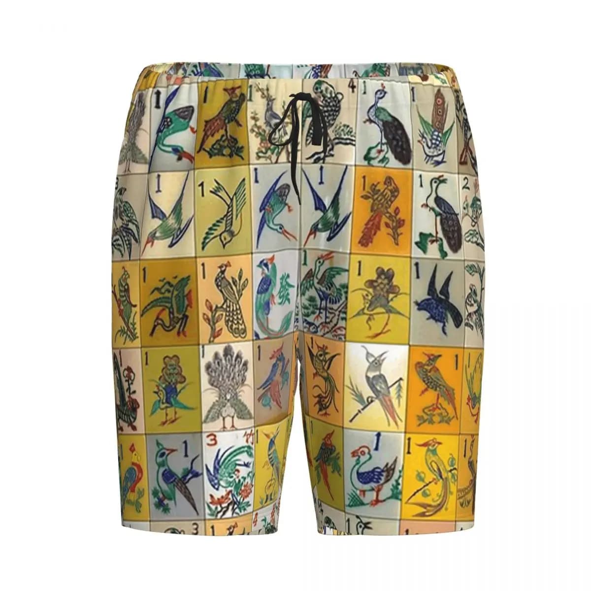 Pantaloni Corti da Uomo Personalizzati Mahjong Birds, Pantaloni da Pigiama, Pantaloni da Notte, Pantaloni Lounge, Pantaloni per il Sonno