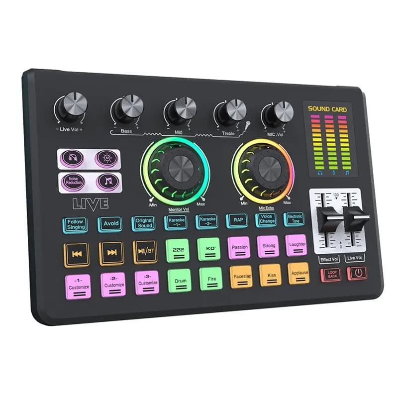ABJF-Sound Card Microphone OTG Audio Mixer RGB Bluetooth Professional Universal Mobile Phone Computer Live Streaming Karaoke
