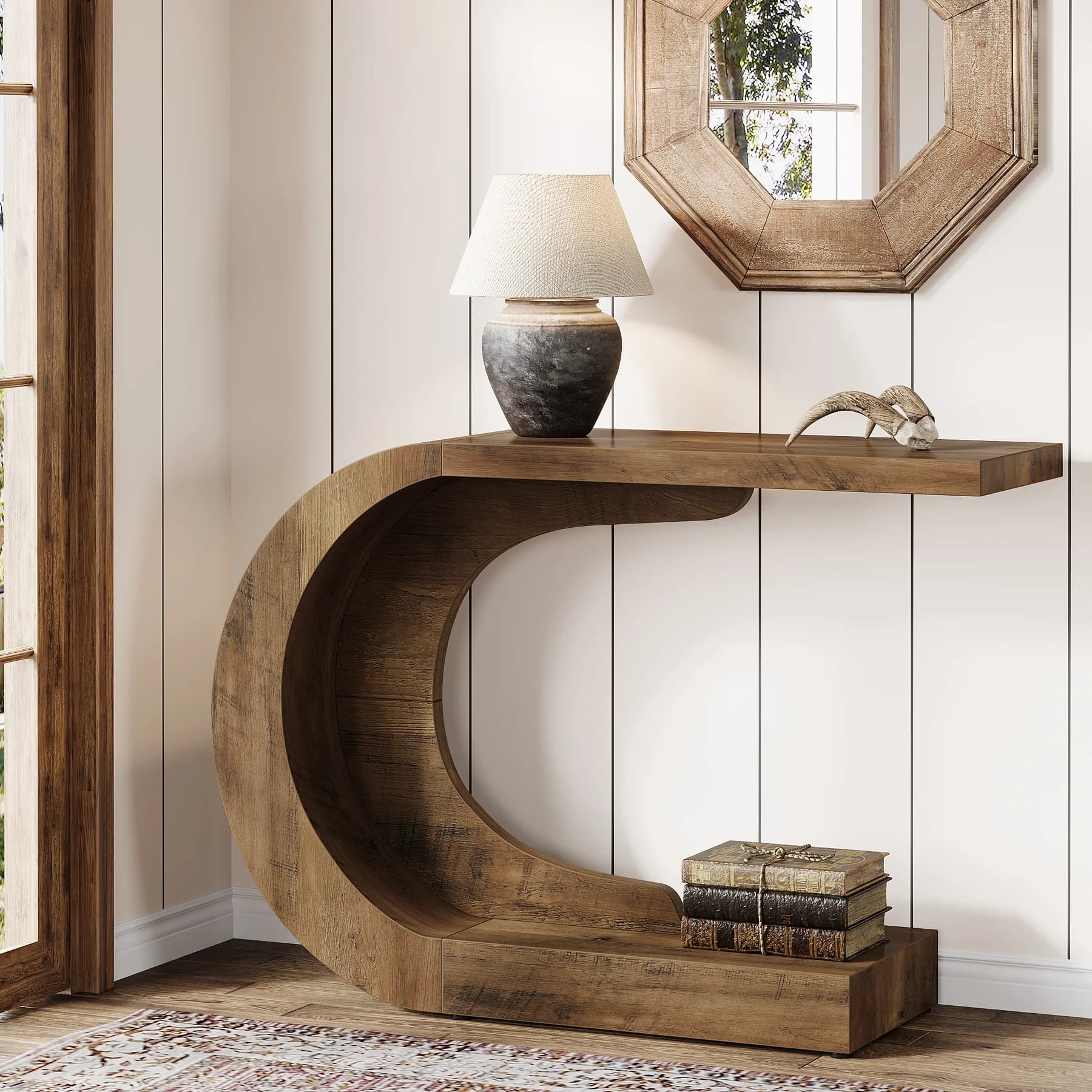Tribesigns Tavolo consolle moderno Mid-Century da 43,3 pollici per ingresso, tavolo d'accento per ingresso corridoio a forma di C in legno per soggiorno