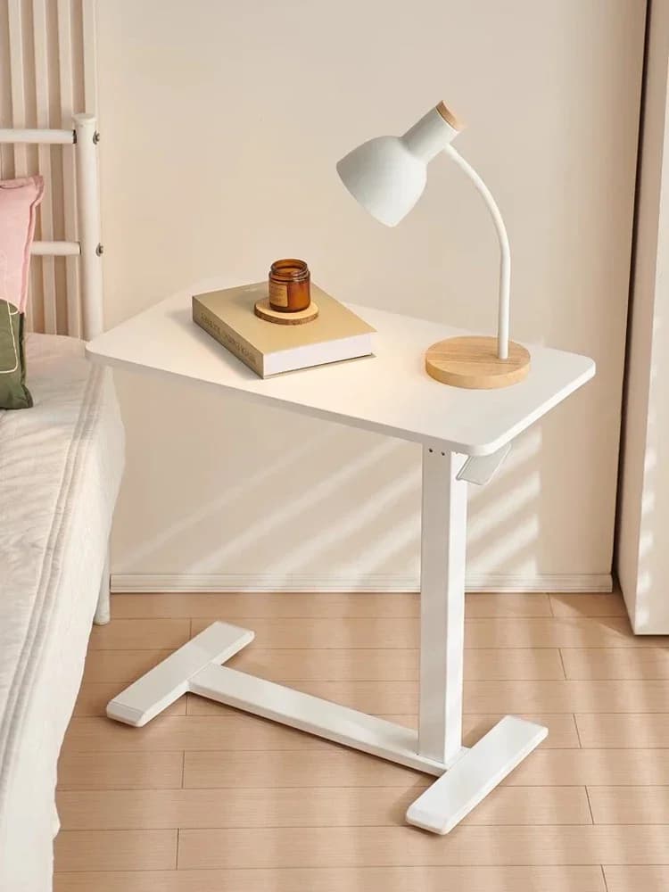 Tavolino da Comodino Mobile con Ruote, Tavolo da Ufficio e Camera da Letto Regolabile in Altezza, Scrivania per Laptop con Sollevamento Pneumatico