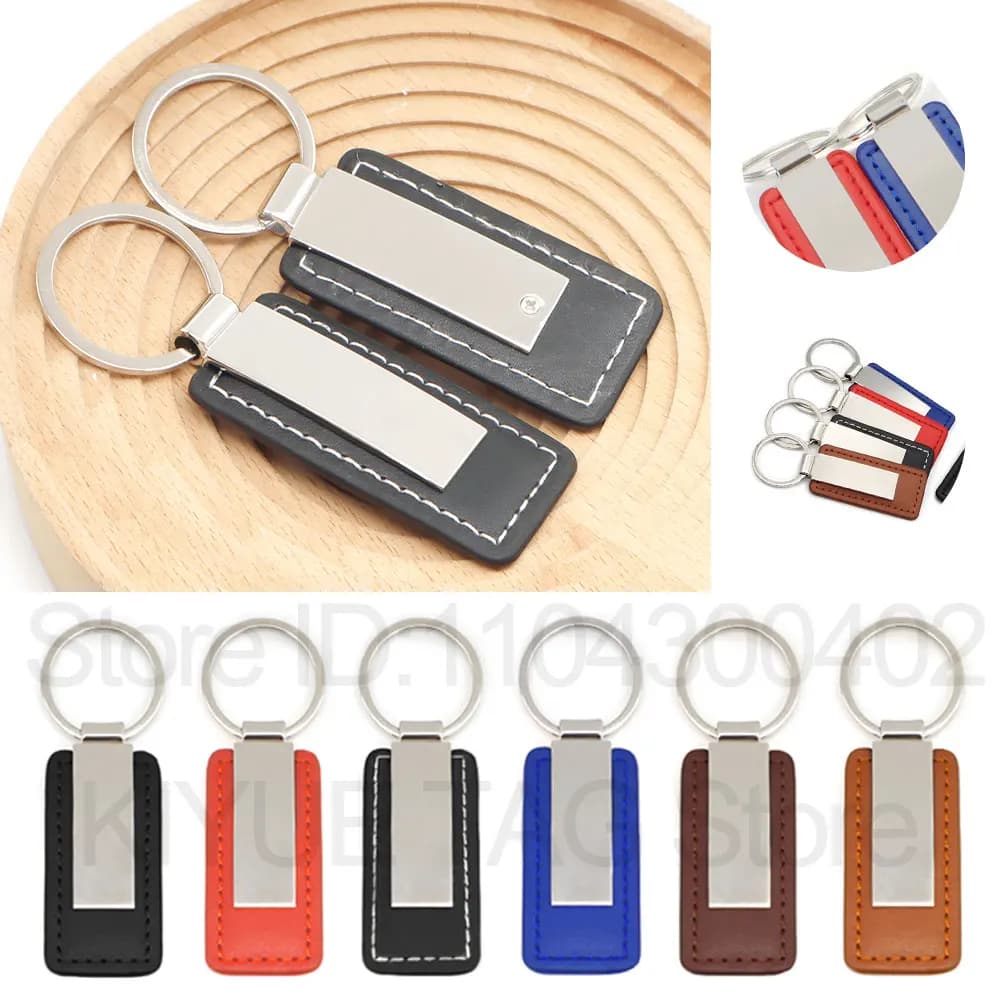 10Pcs Customized PU Leather Keychain Logo Key Chain Dog Tag Pendant Gift Laser Engraving Retro Vintage Keyring