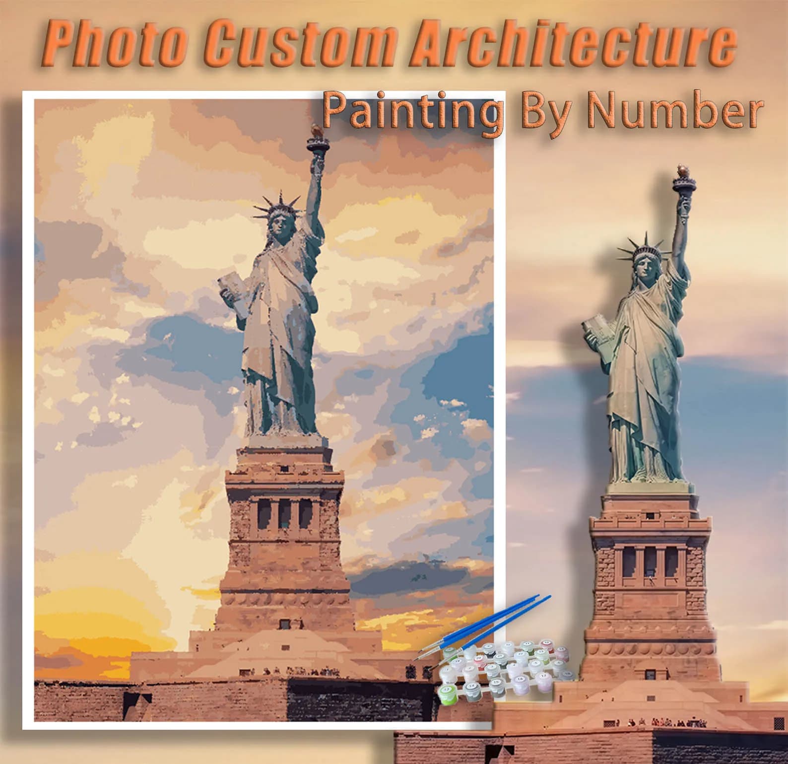Photo Custom Architecture Paint by Numbers Oil Adult14+Beginners,24/36/48C DIY Acryl Cotton Canvas,NoFrame Gift Painting Kits