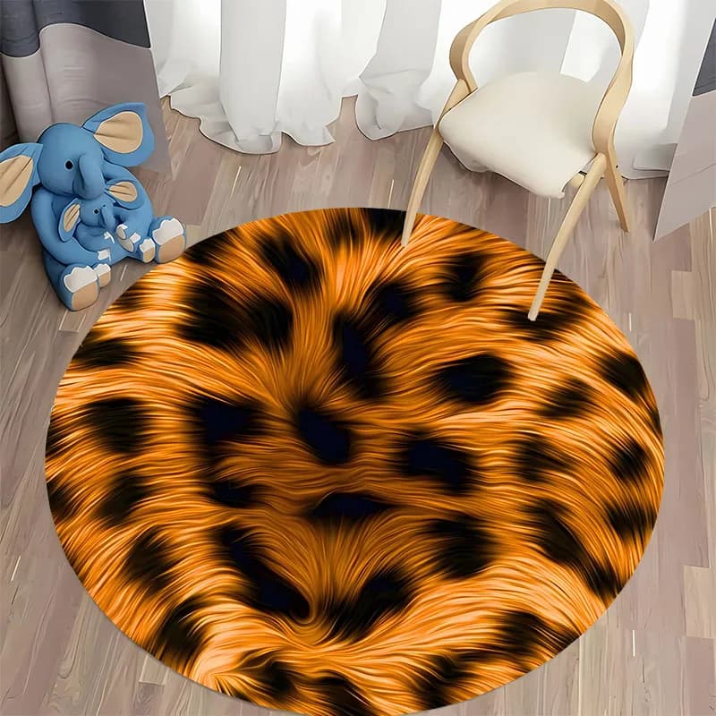 Round carpet with leopard print for cozy living spaces, round carpet for sofa, bedroom, gift idea