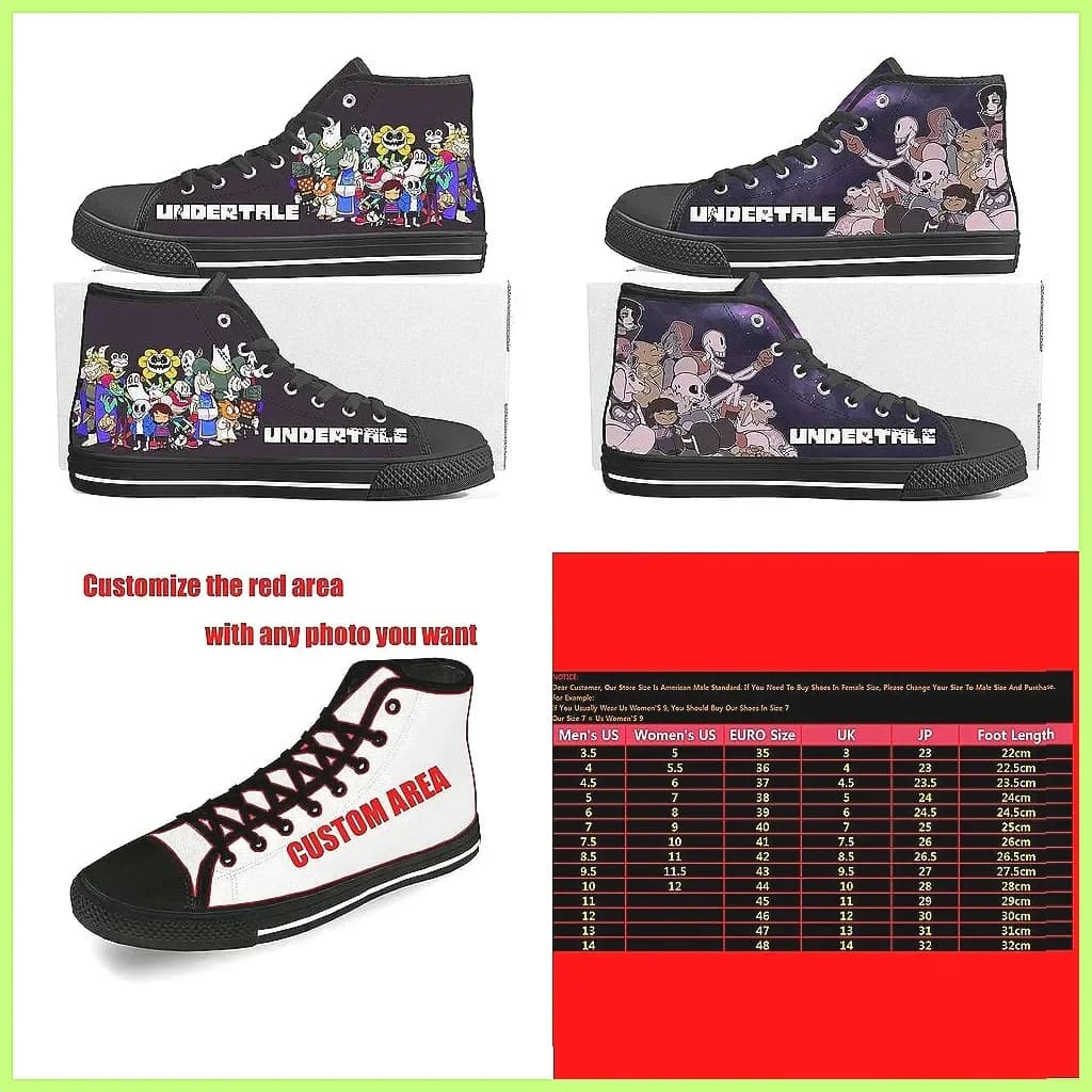 Undertale Sans Skull Cartoon High Top Canvas Sneakers for Men Women, Custom Couple Shoes