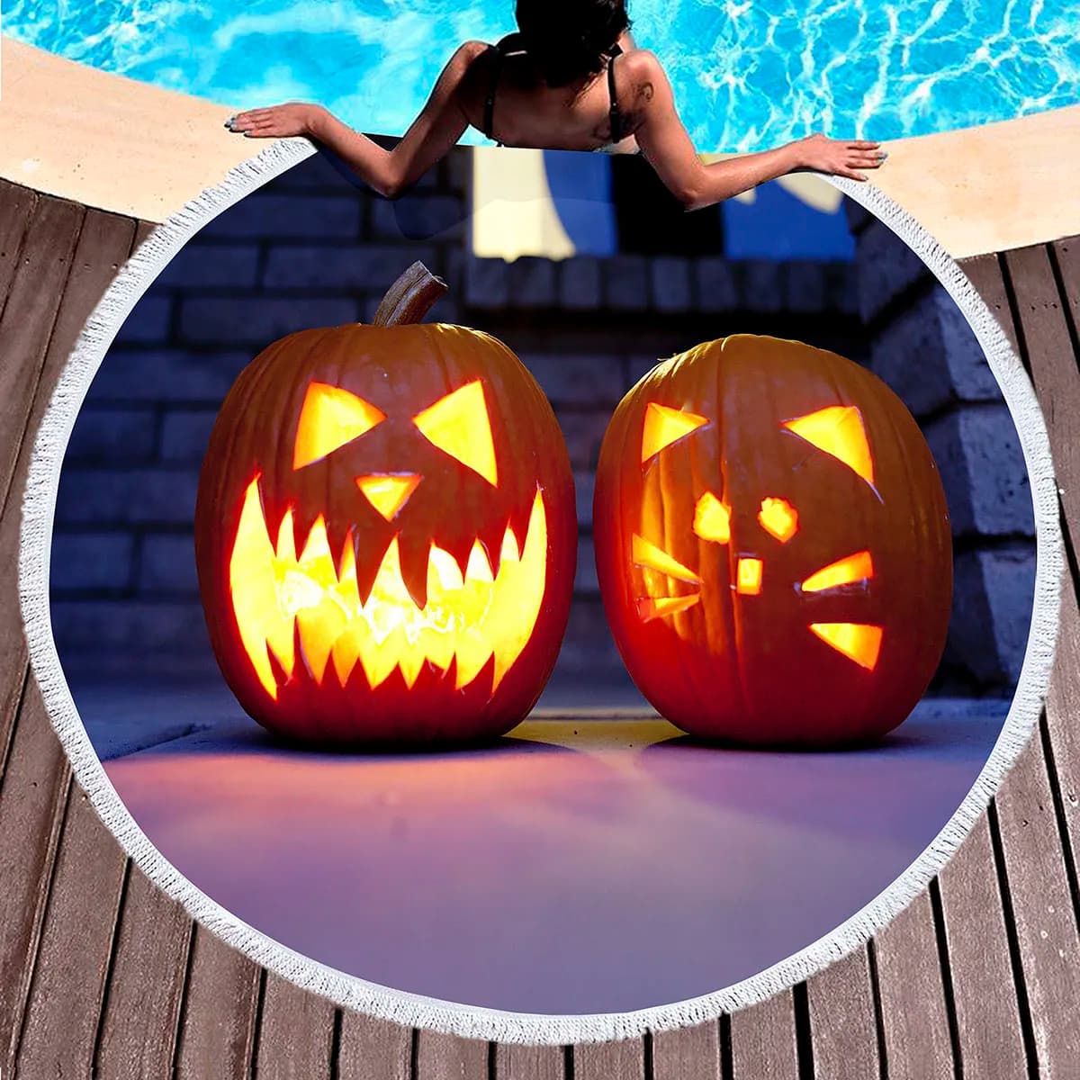 Asciugamano da spiaggia rotondo di Halloween, asciugamani da spiaggia in microfibra con zucca Asciugamani da piscina assorbenti ad asciugatura rapida Coperta da spiaggia senza sabbia per i viaggi