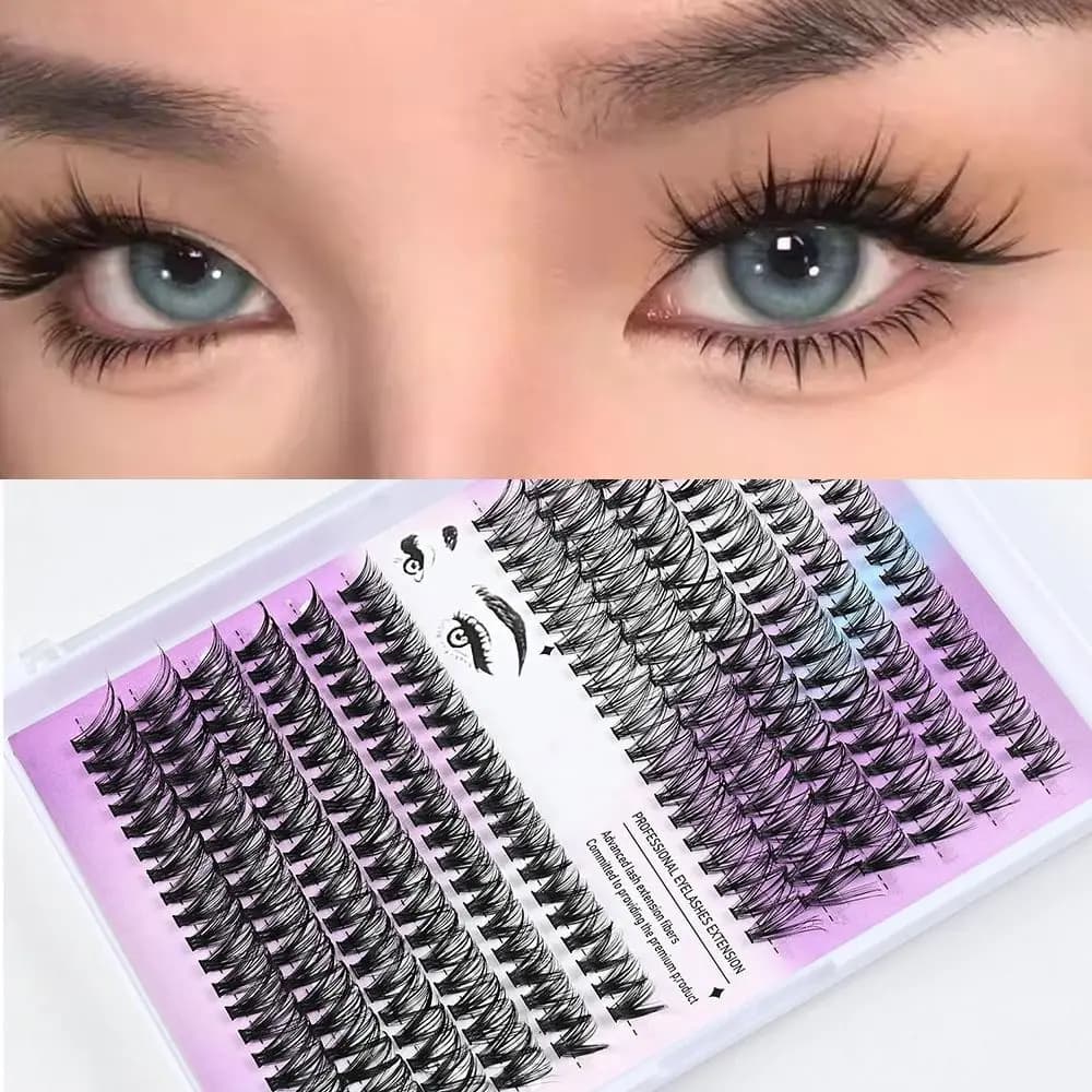 Ciglia Finte dall'Aspetto Naturale, Stile Wispy, Kit per Extension Ciglia Fai-da-Te, Design a Ciuffetti, Strumenti per Trucco Occhi, Miglioramento del Makeup