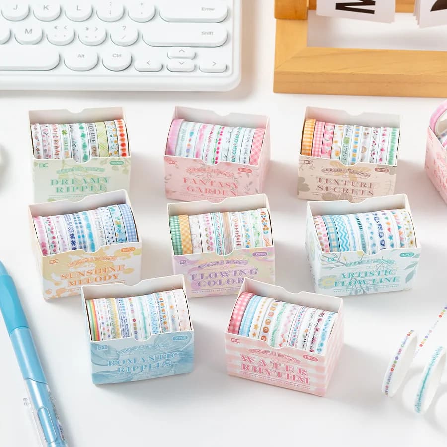 Gentle Tone Washi Tape Basic Hand Account Set 10 Rolled in Very Fine 0.5cm Split Line Tape Stationery Sticker Custom Stickers