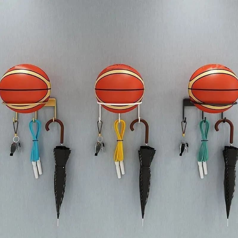 Supporto per palla da parete Supporto per display per palla da calcio in metallo con ganci per esercizi di basket, pallavolo, baseball