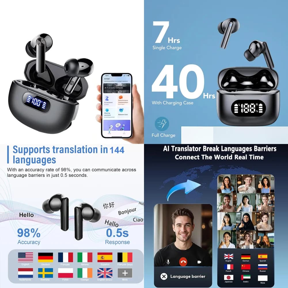 Translation Earbuds Wireless with 144 AI Language Translation Real Time Headphone for Business Mobile Accessories Wholesale