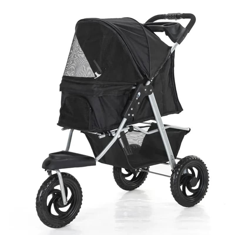 Seggiolino auto per cani a 3 ruote Forniture per cani traspiranti Comodo trasporto pieghevole per cani Passeggino portante stabile per animali