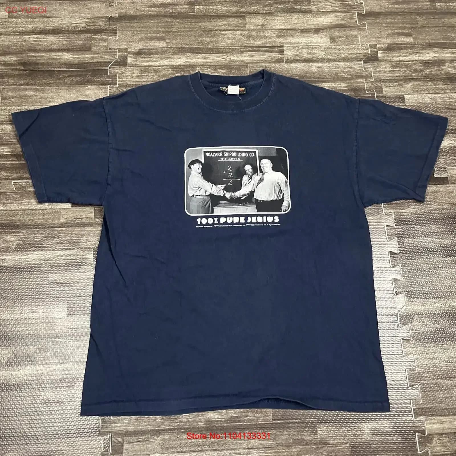 Maglietta vintage The Three Stooges per adulti, blu navy, divertente, 100 Pure Jenius L vintage, lavata, casual, streetwear uomo