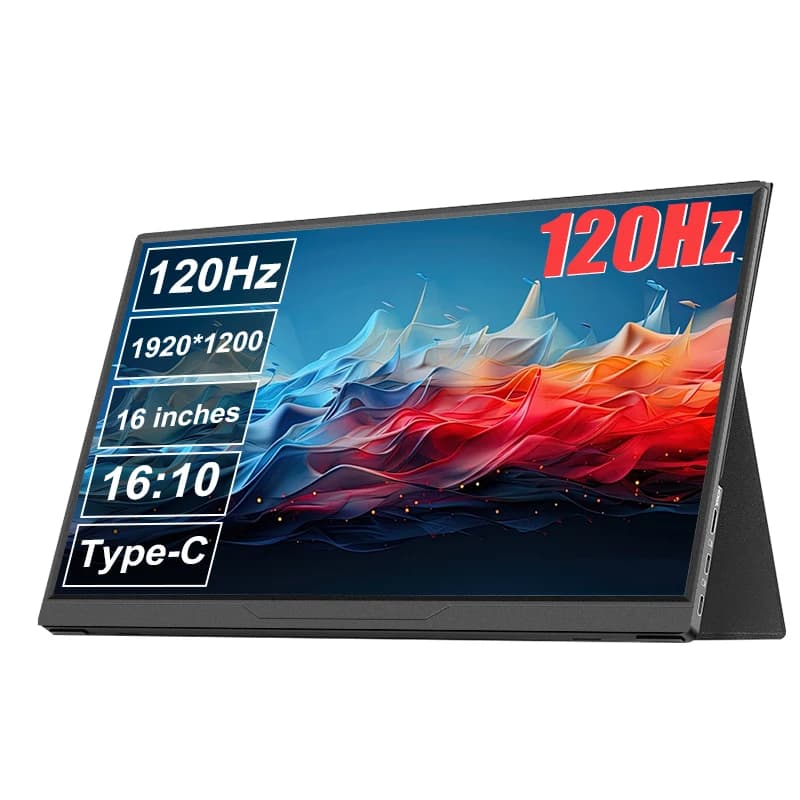Monitor portatile da 16 pollici 100% sRGB 120Hz Display per laptop da gioco con Type C Mini HDMI per PS4/5/Steam/Deck/Switch/PC/Mac/Telefono