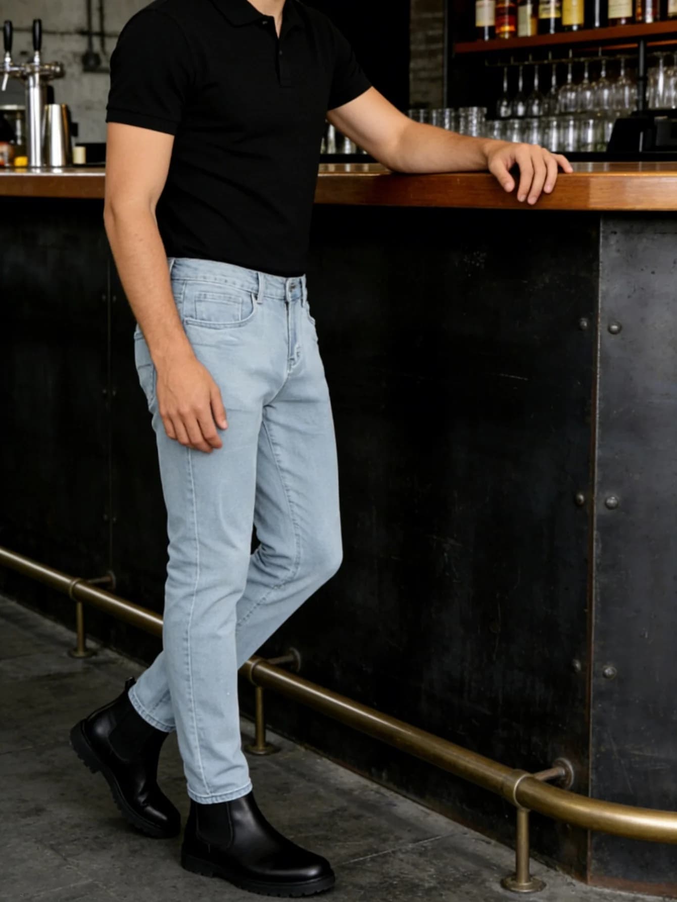 Men Original Slim Blue Denim Jeans Y2k Drip Unisex Daily Trousers - No accessories or belts included