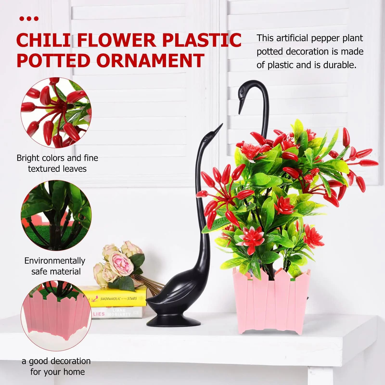 1Pcs Artificial Chili Plant Plastic Potted Simulation Chili Bonsai Home Office Desktop Decoration Artificial Greenery Bonsai