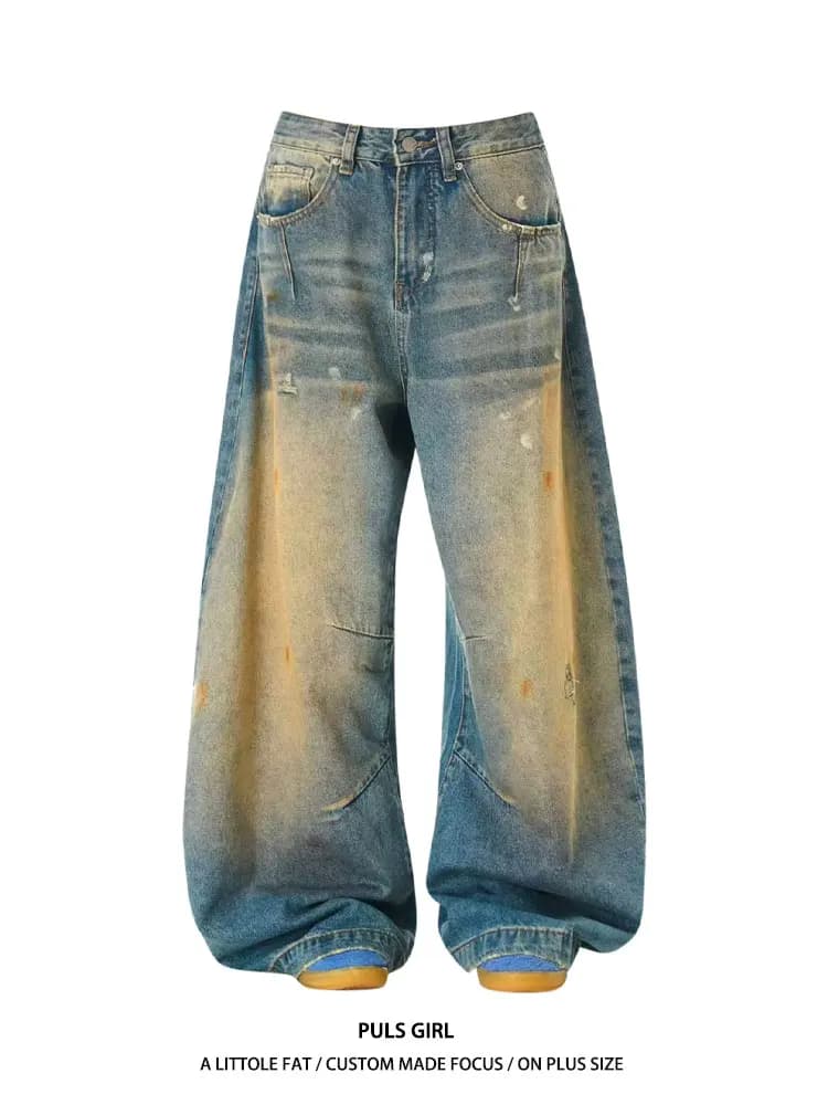 High Waist Wide Leg Jeans Women's Loose Fit Washed out American Retro Style plus Size Knife Denim Pants Casual Wear