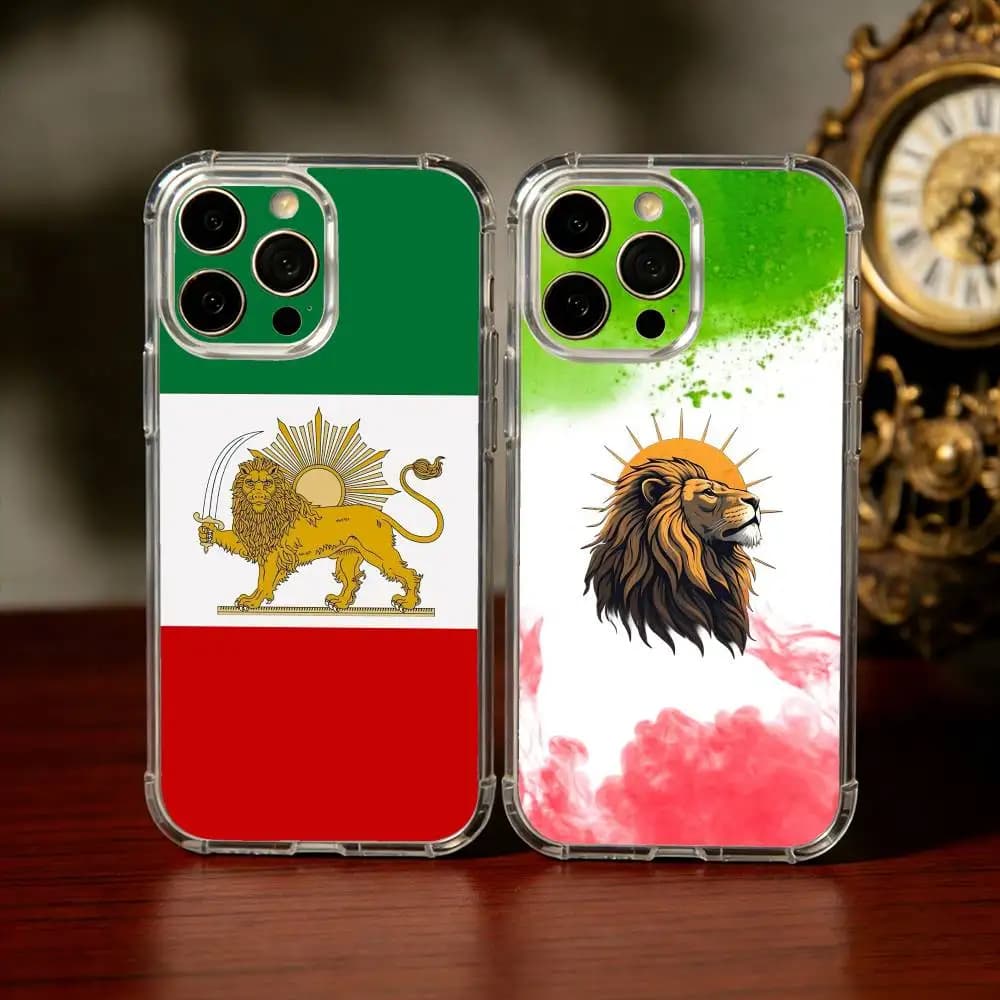Cover Trasparente con Bandiera del Leone dell'Iran per iPhone 17 16 15 14 13 12 11 Mini Pro Max Plus