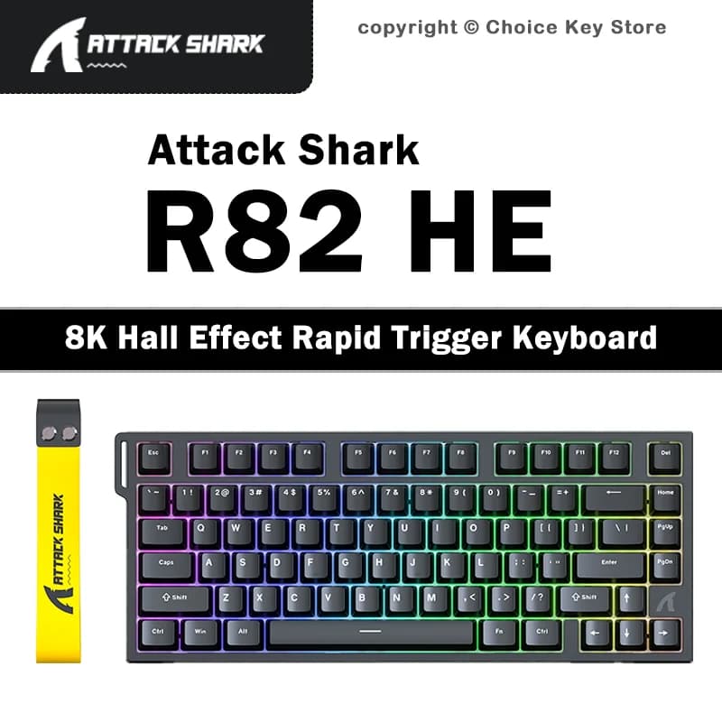 Tastiera da Gaming Magnetica ATTACK SHARK R82 HE 75% con Trigger Rapido 8000Hz, Effetto Hall, RGB, Bassa Latenza, Cablata, Professionale