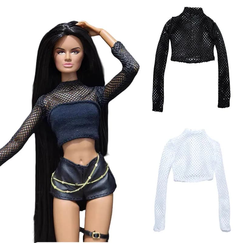 30 centimetri bambola vestono rete da pesca top a maniche lunghe + moda Spice Girls in pelle amore cuore gilet per 1/6 BJD OB24 FR supermodelo vestire