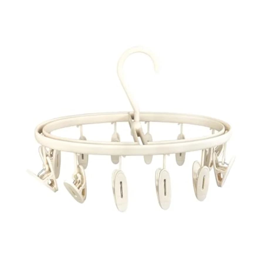 Premium Portable Travel Foldable Clothes Drying Hanger with 12 Clips, Anti-Rusty Plastic Drying Rack for Socks, Lingeries, Deli