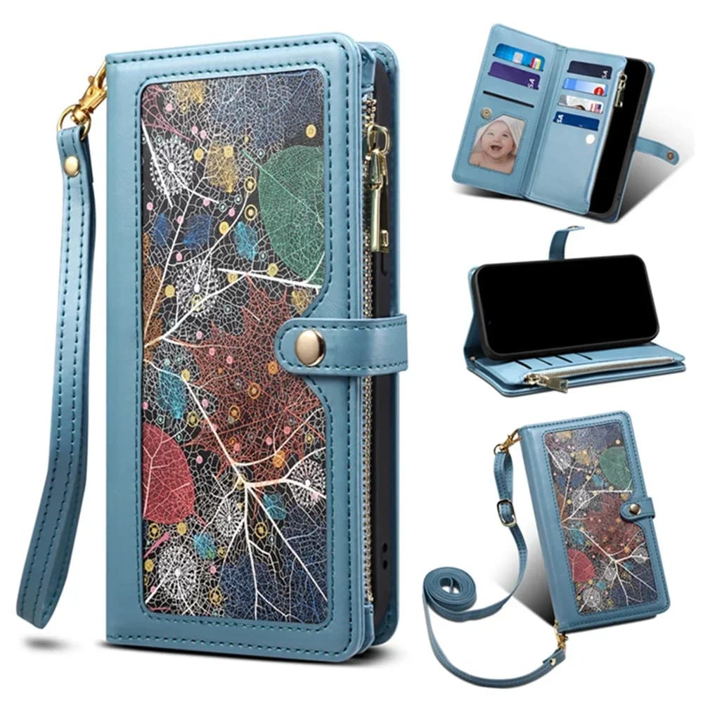 Custodia a libro con cerniera per portafoglio per Honor X8C X7C X9B X8B X7B X6B X5B X9A X6A Tracolla RFID Blocco cordino in pelle 11 carte Flip Cover