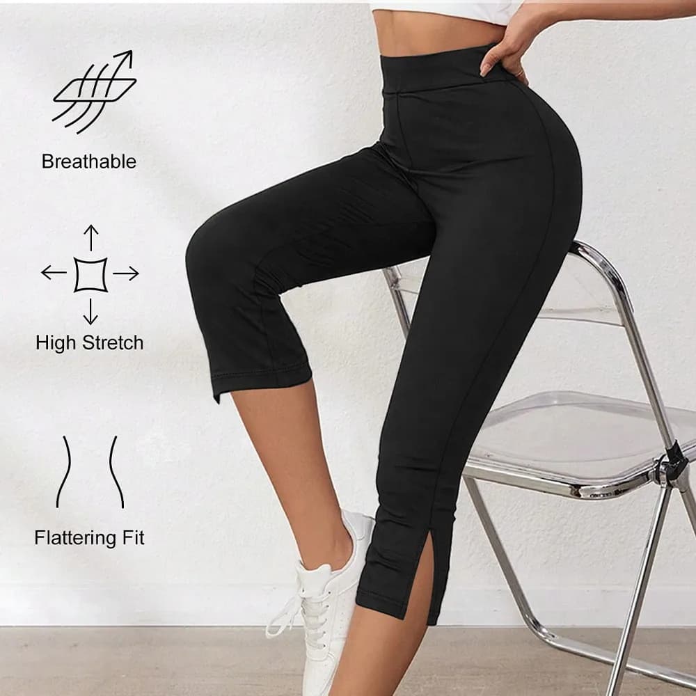 Women's Gym Capri Leggings High Waist Black Yoga 3/4 Leggings Slim Fit Navy Blue Athletic Pants Cropped Leggings Stretchy Gray