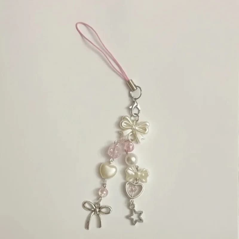 Ciondolo per cellulare con fiocco rosa alla moda fatto a mano | Fascino unico | Regalo per ragazze