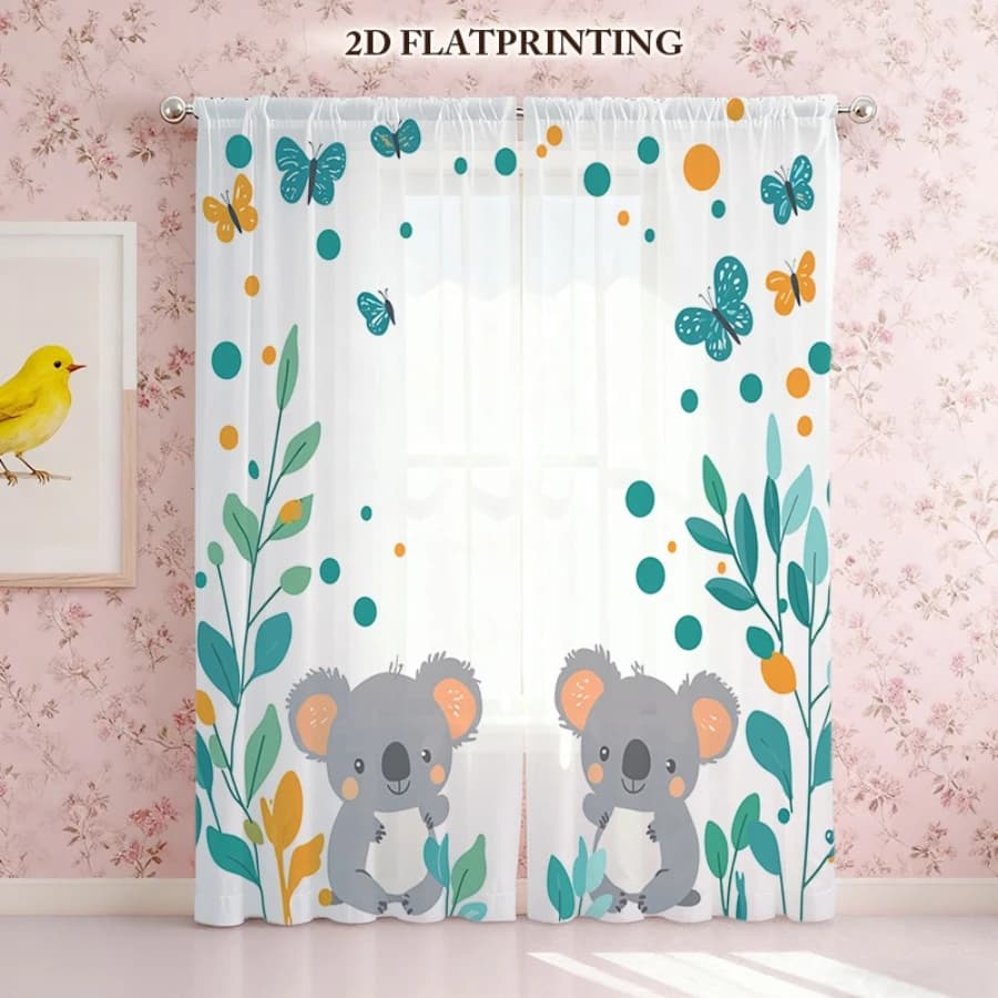 2PCS Digital Print Sheer Curtain, Butterfly Koala, Modern Minimalist Window Curtains for Living Room Bedroom Home Decor