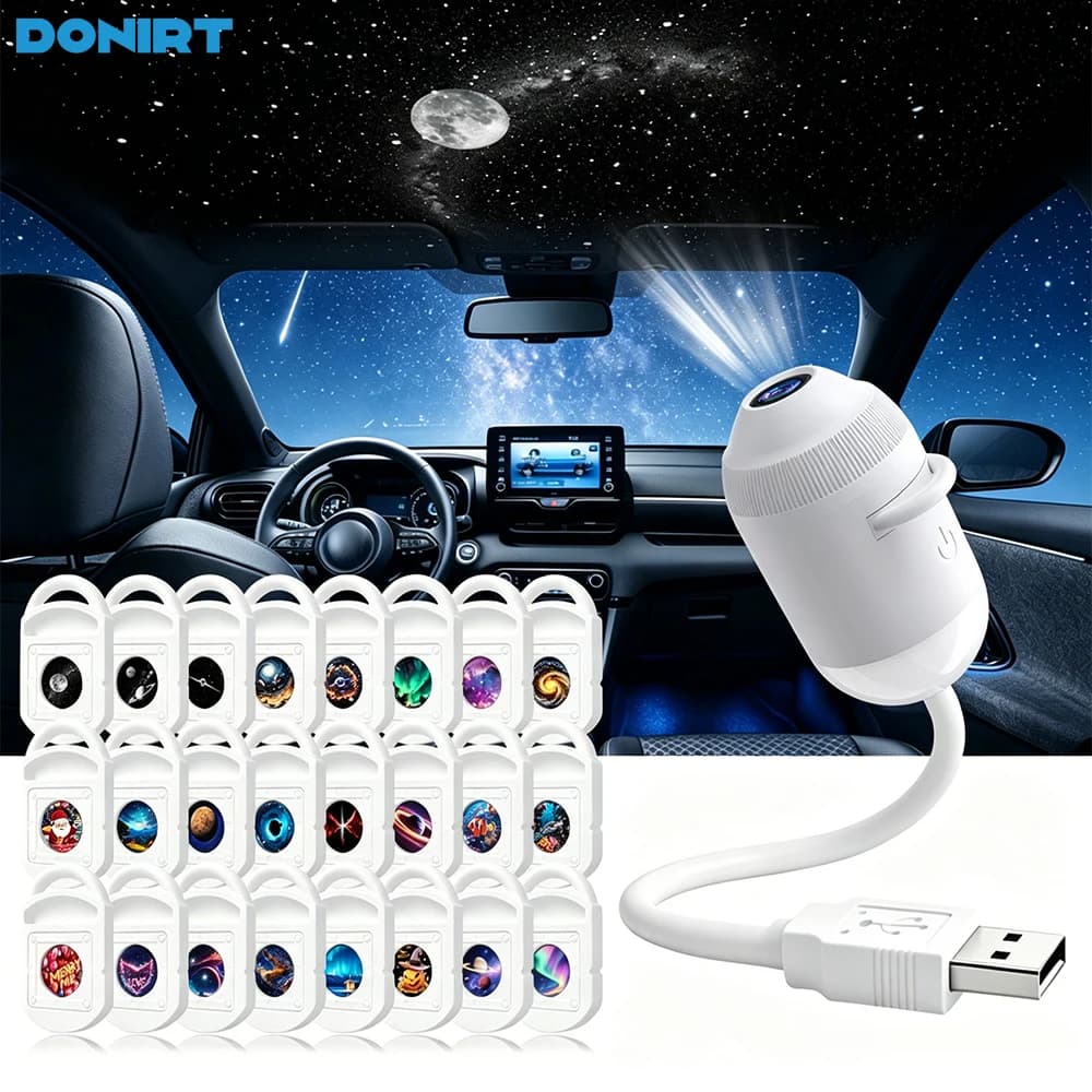 2 in 1 USB Star Galaxy Projector Light Car Interior Roof Ambient Projection Lamp Manual Focus Atmosphere Starry Sky Night Light