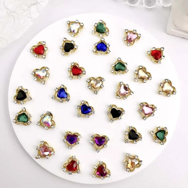 10 pezzi di ciondoli per unghie in lega di lusso cuore strass cristallo decorazioni per nail art accessori fai da te Y2k