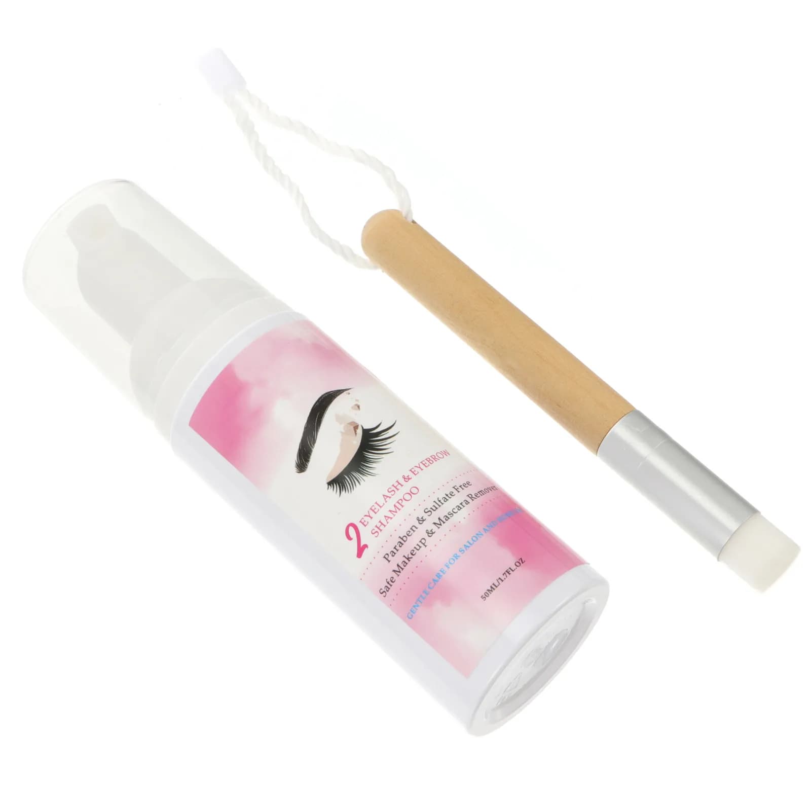 Shampoo Schiumogeno per Ciglia 50ml, Detergente Portatile per Extension Ciglia, Applicazione Precisa, Spazzola per Rimozione Mascara