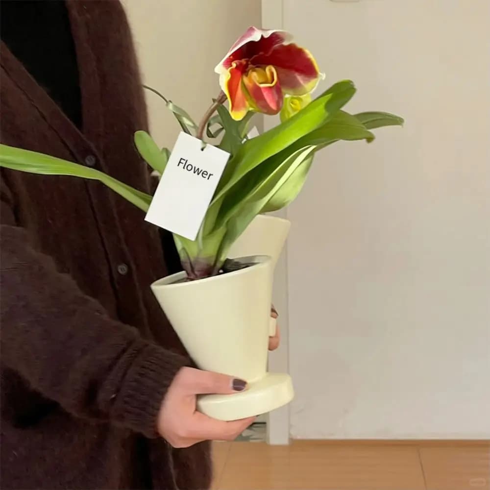 High Quality Ceramic Phalaenopsis Orchid Pot Electroplating Black Color Flower Pot Silver Color Plants Container