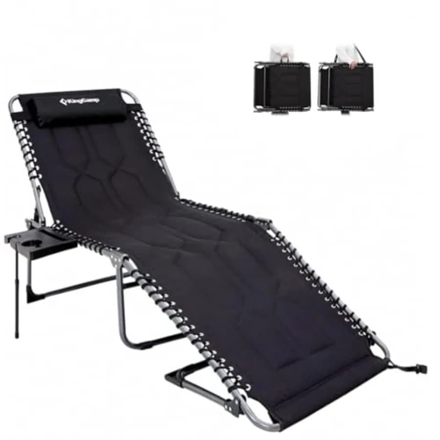 Oversize Lounge Chair Outdoor Extra Large Padded Folding 5 Positions Chaise Tanning Chairs with Pillow and Side Table for Outsi