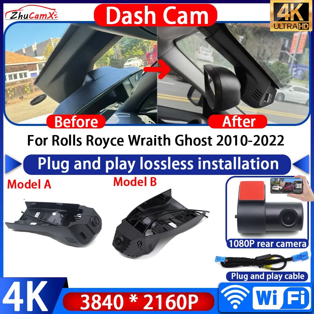 Videoregistratore ZhuCamX 4K UHD Plug and Play con visione notturna, Wi-Fi, DVR, Dash Cam per Rolls Royce Wraith Ghost 2010-2022